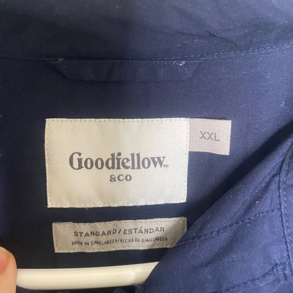 Goodfellow & Co Mens XXL  Navy Short-Sleeve Cotton Button-Up Shirt Embroidered R
